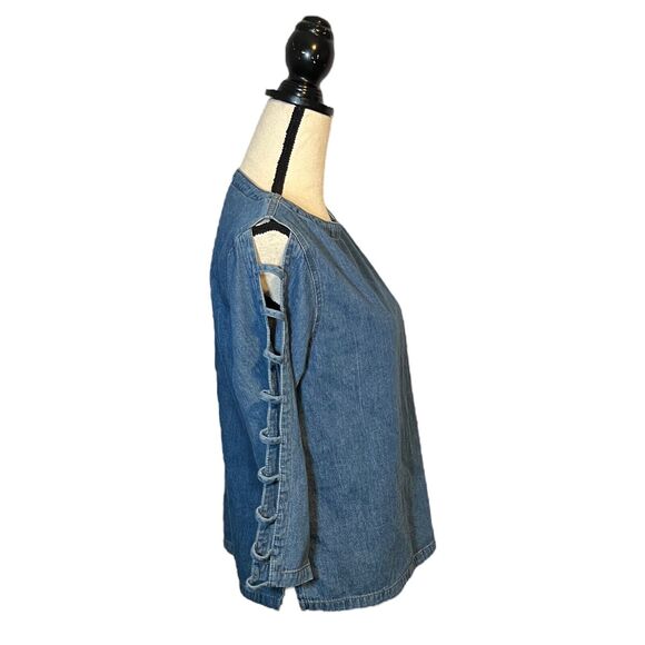 C.M.C By Color Me Cotton Women Long Sleeve Denim Top Cut Out Sleeve Small - Picture 5 of 6